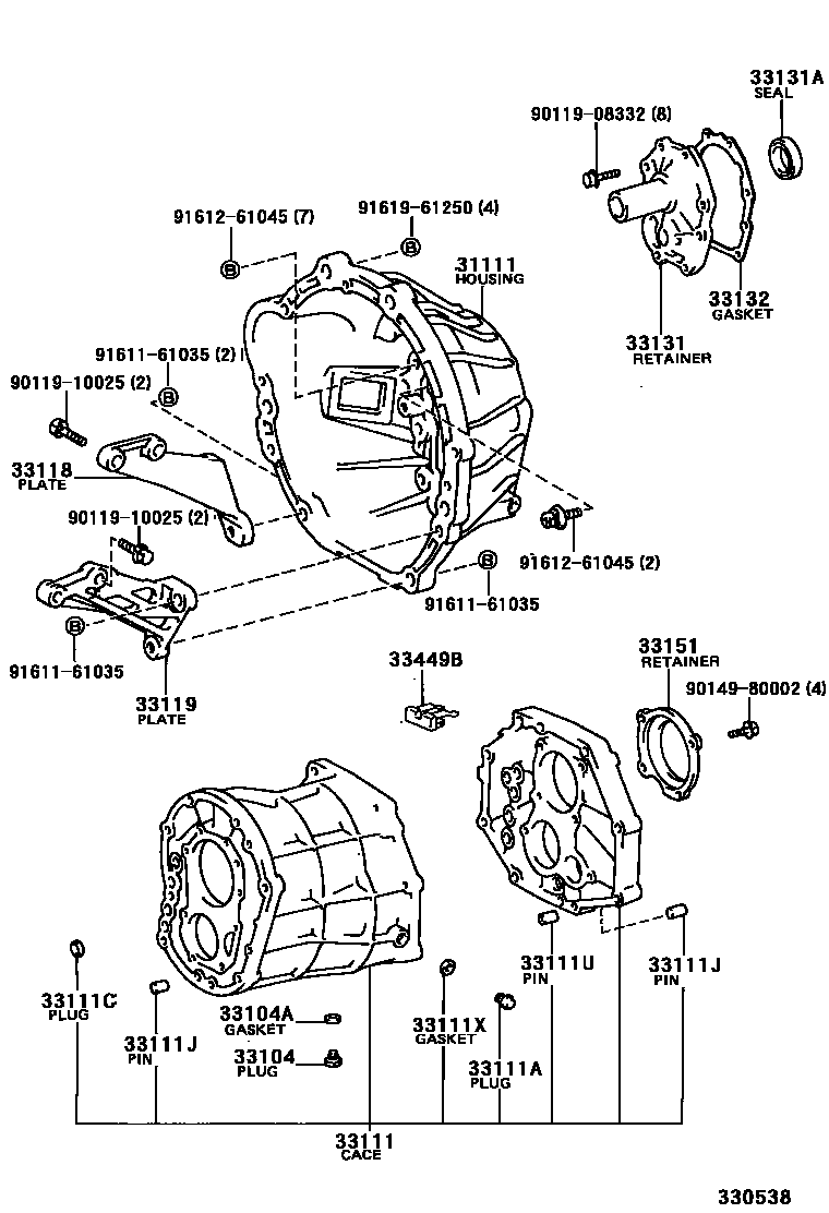 Toyota HILUX 离合器壳和变速器壳(MTM) EPC diagram — 330538