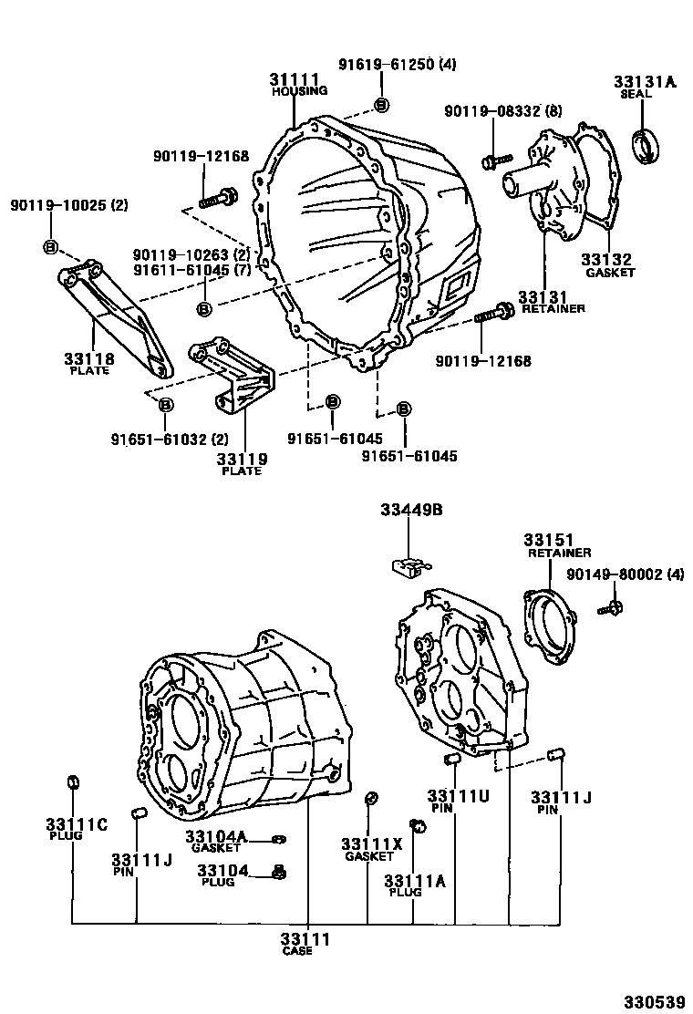 Toyota HILUX 离合器壳和变速器壳(MTM) EPC diagram — 330539