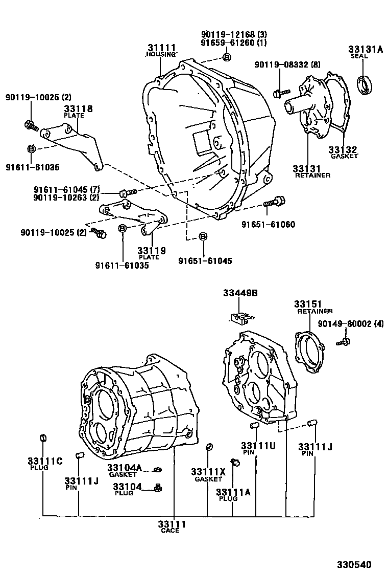 Toyota HILUX 离合器壳和变速器壳(MTM) EPC diagram — 330540