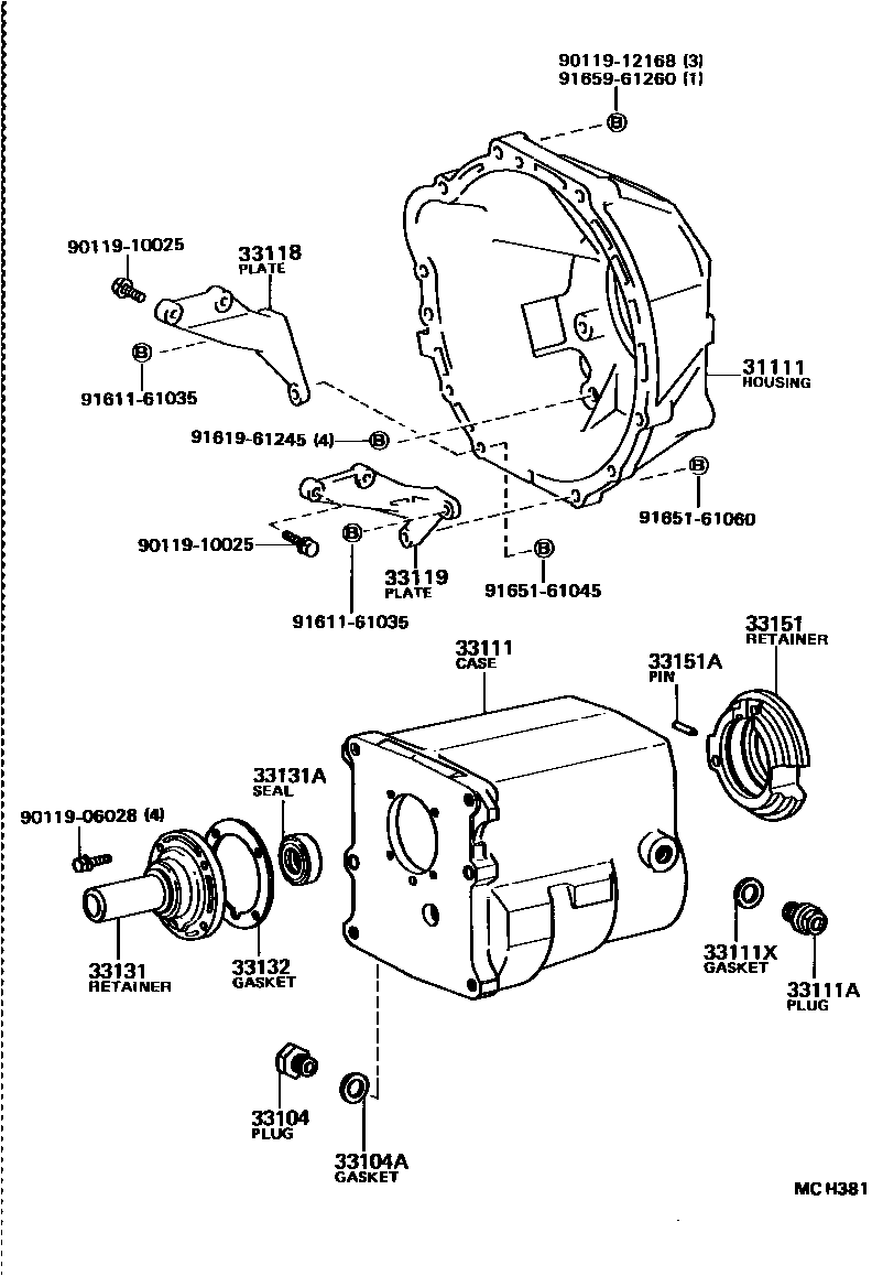 Toyota HILUX 离合器壳和变速器壳(MTM) EPC diagram — MCH381