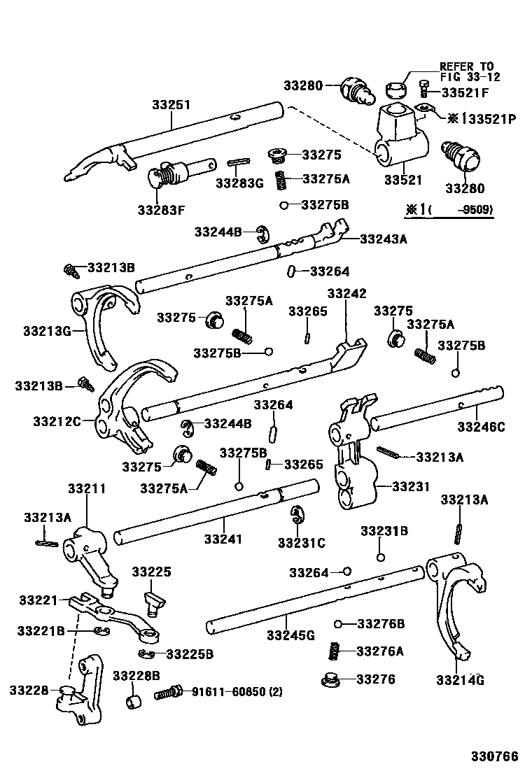 Toyota HILUX 换档拨叉和换档杆轴(MTM) EPC diagram — 330766