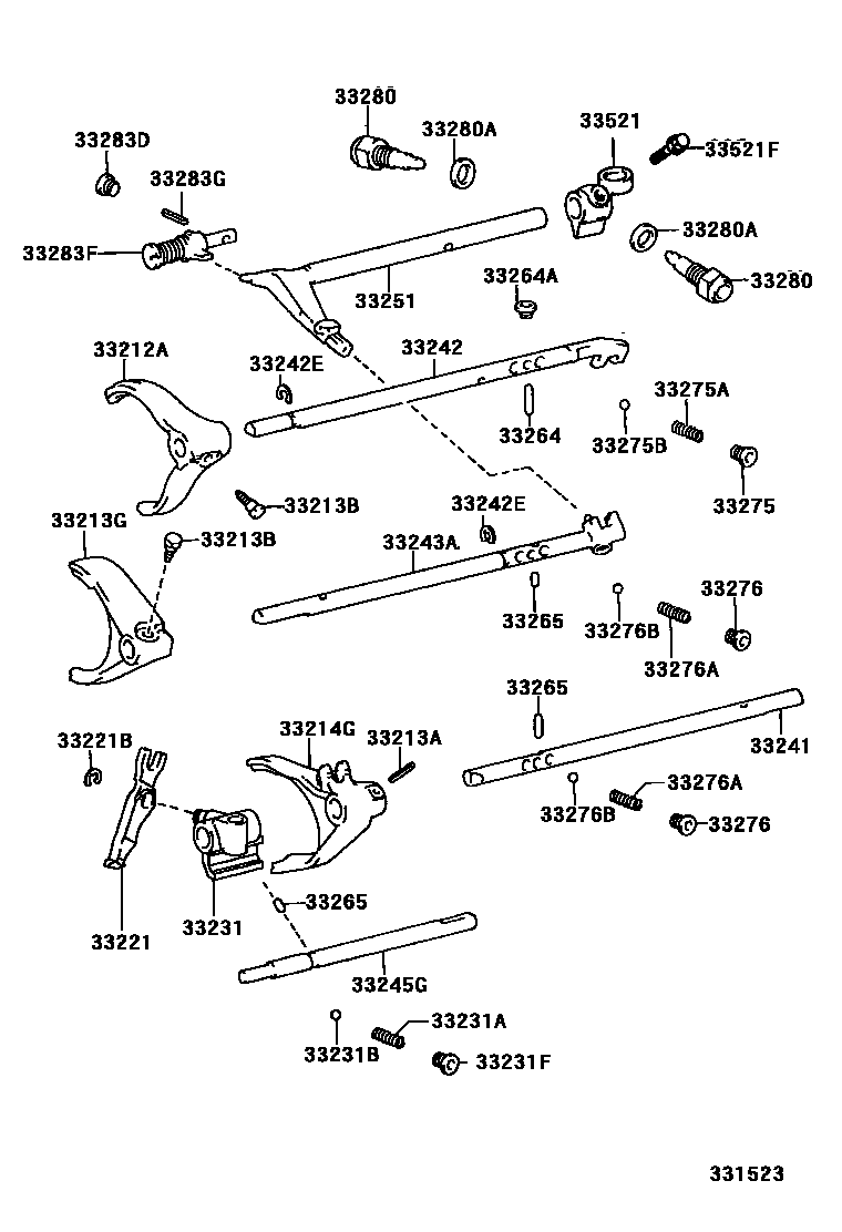 Toyota HILUX 换档拨叉和换档杆轴(MTM) EPC diagram — 331523