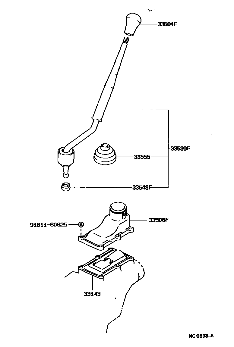 Toyota HILUX Shift Lever & Retainer EPC diagram — NC0638A
