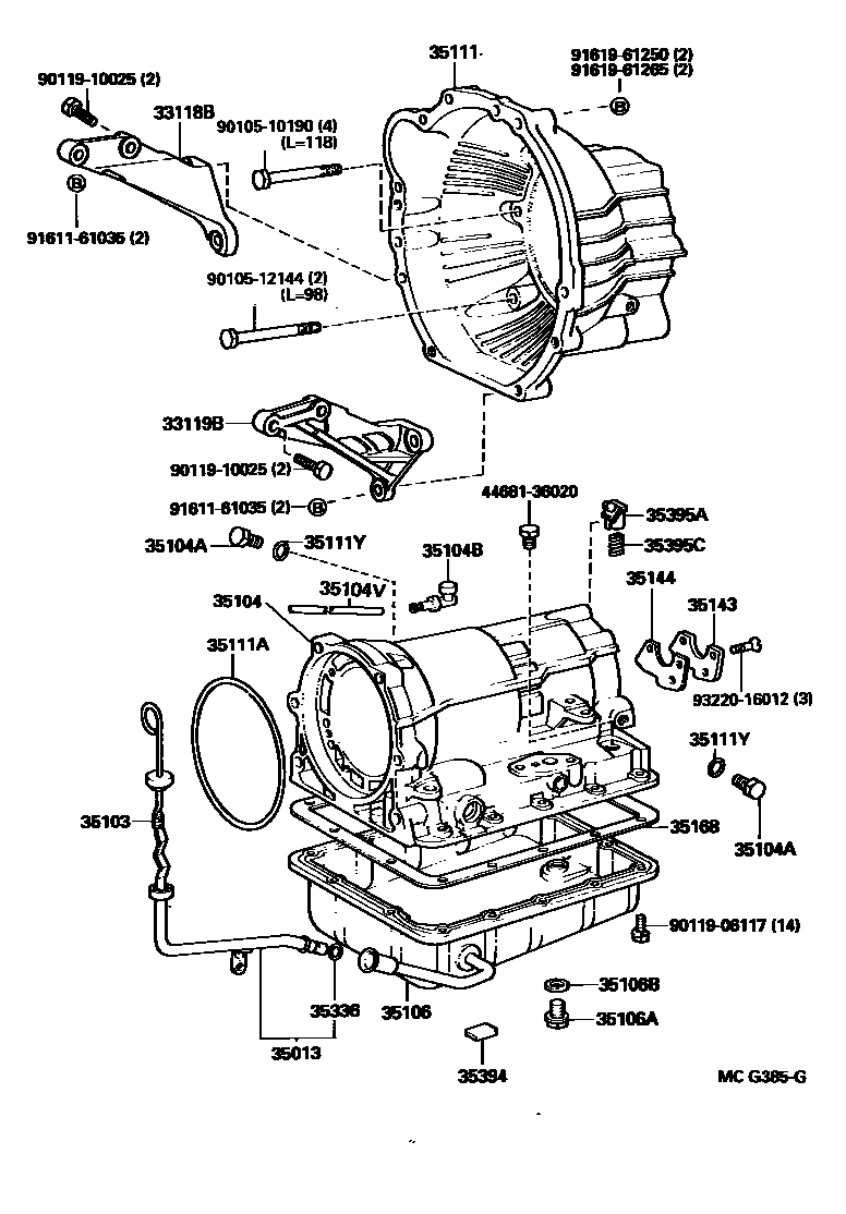 Toyota HILUX 变速器壳和油底壳(ATM) EPC diagram — MCG385G