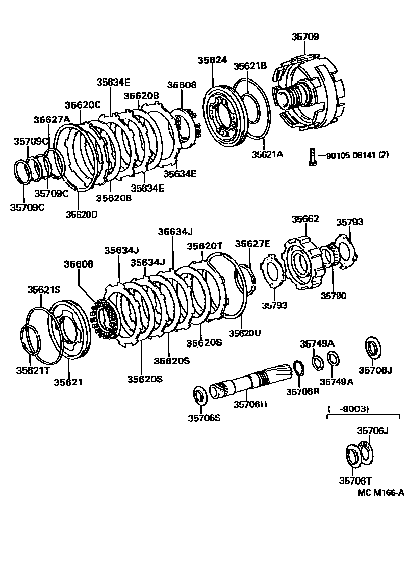 Toyota HILUX 中央支架和行星太阳齿轮(ATM) EPC diagram — MCM166A