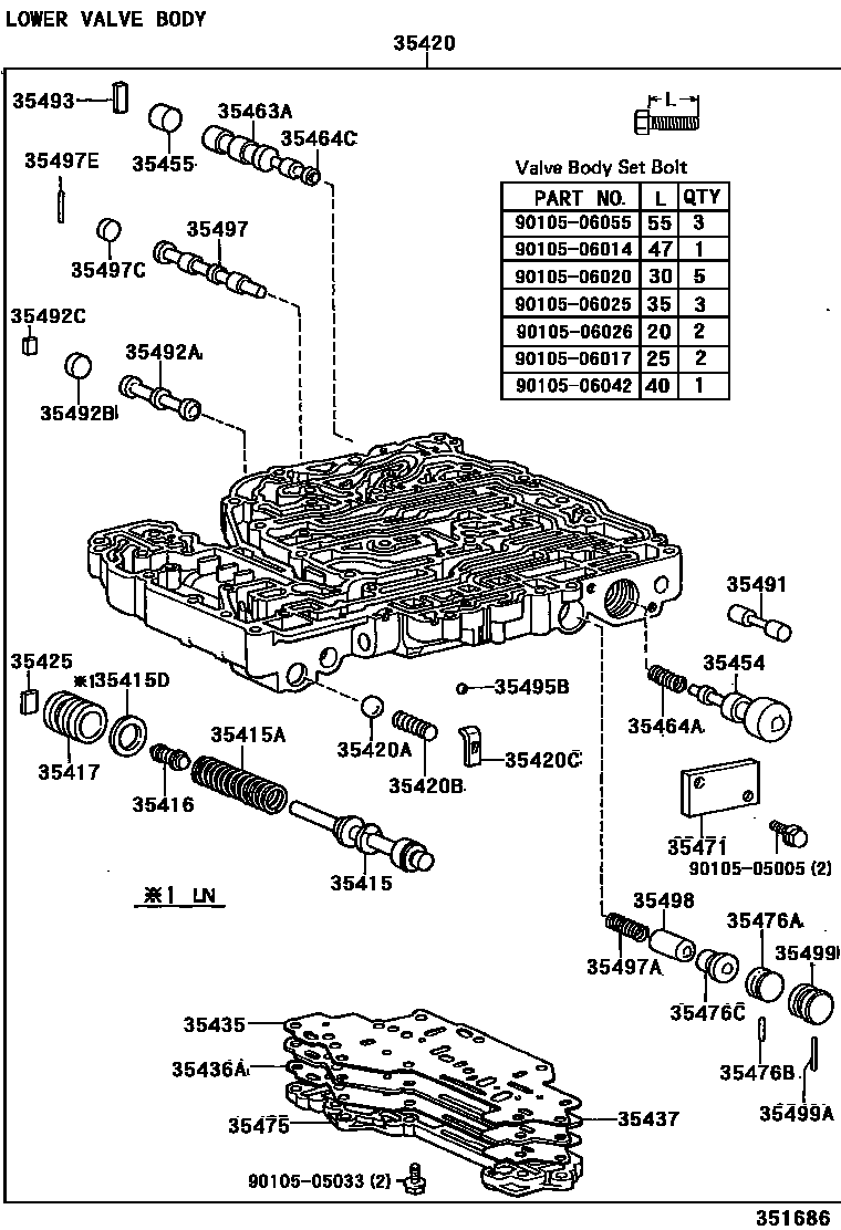Toyota HILUX 阀体和滤油网(ATM) EPC diagram — 351686