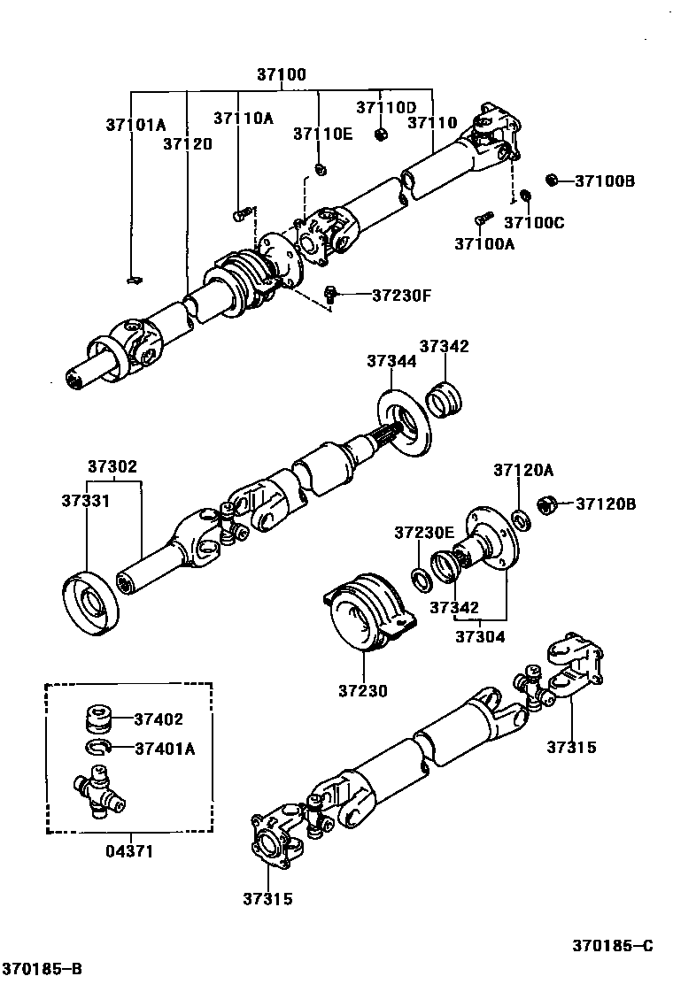Toyota HILUX Propeller Shaft & Universal Joint EPC diagram — 370185C