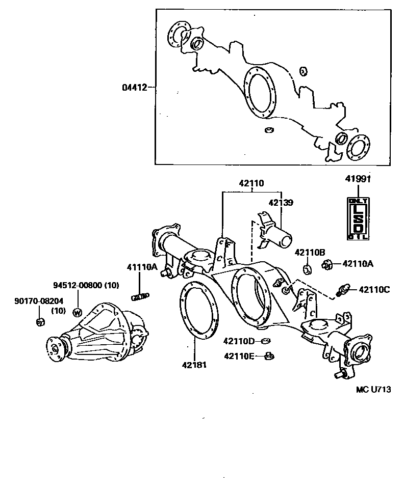 Toyota HILUX 后桥壳和差速器 EPC diagram — MCU713