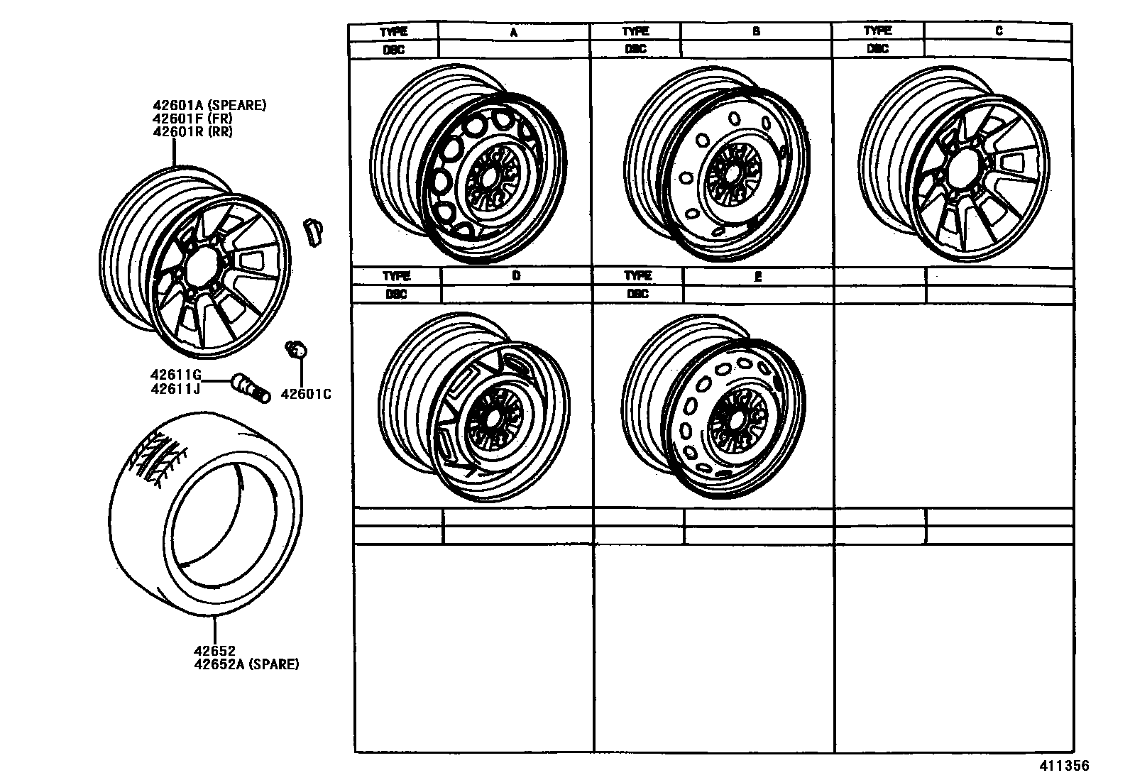 Toyota HILUX 车轮和车轮盖 EPC diagram — 411356