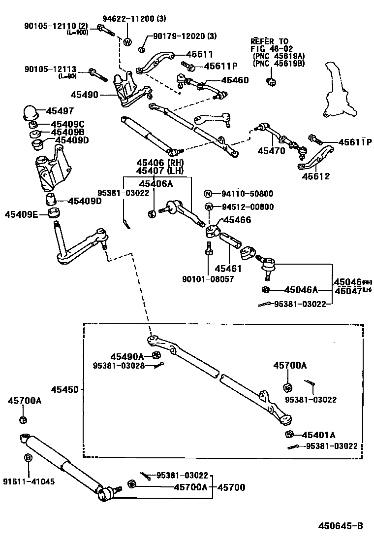Toyota HILUX 前转向齿轮和连杆 EPC diagram — 450645B