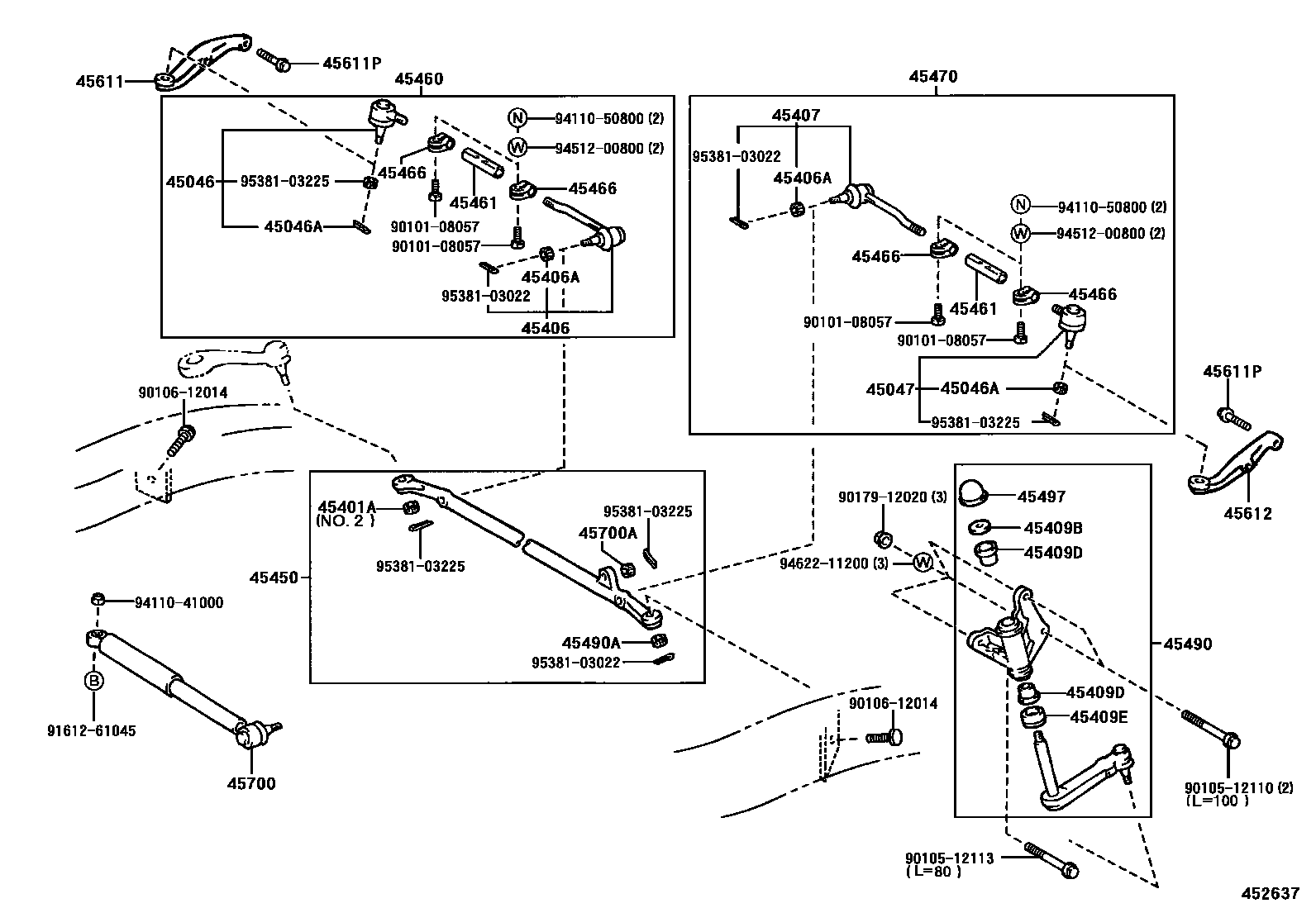 Toyota HILUX 前转向齿轮和连杆 EPC diagram — 452637