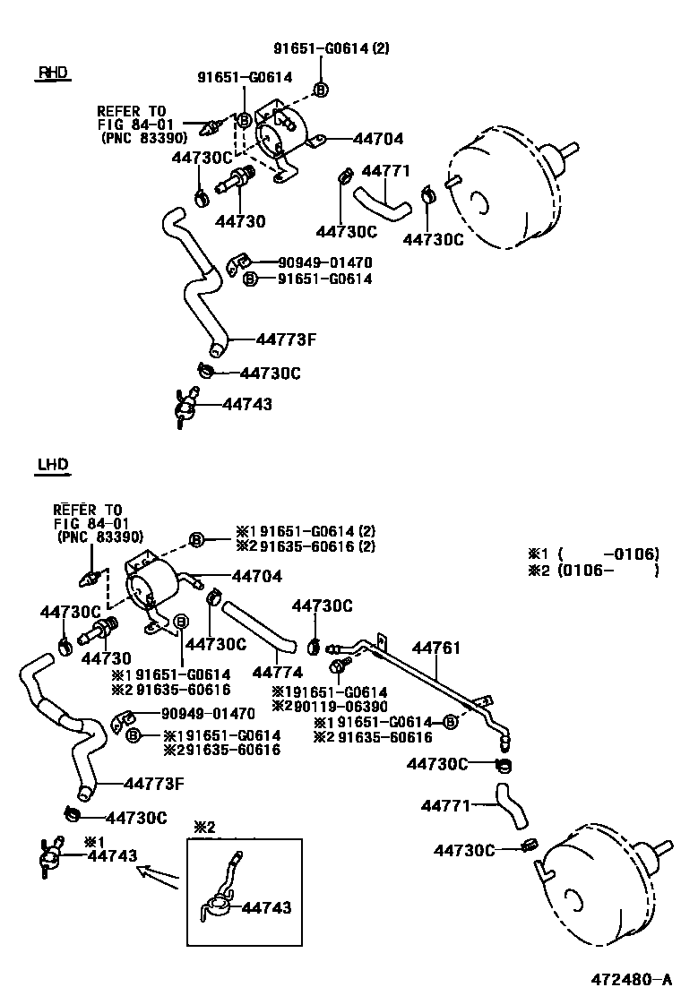 Toyota HILUX 制动助力器和真空管 EPC diagram — 472480A