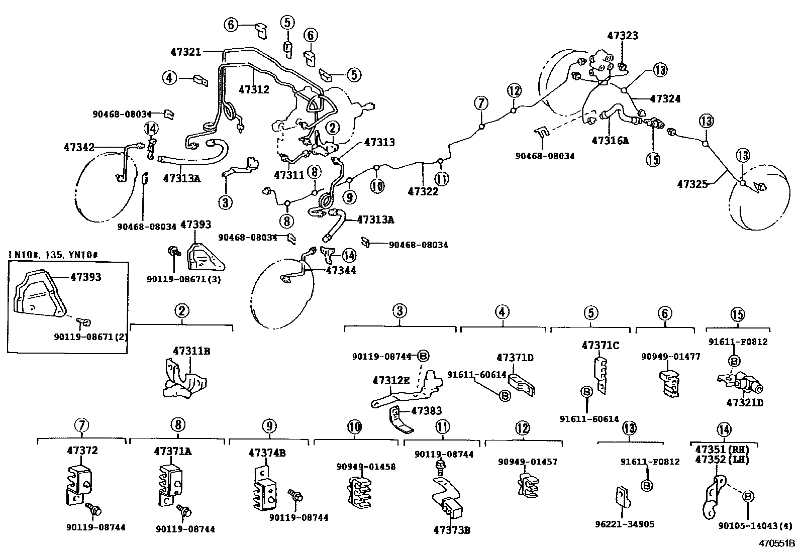 Toyota HILUX 制动配管和卡箍 EPC diagram — 470551B