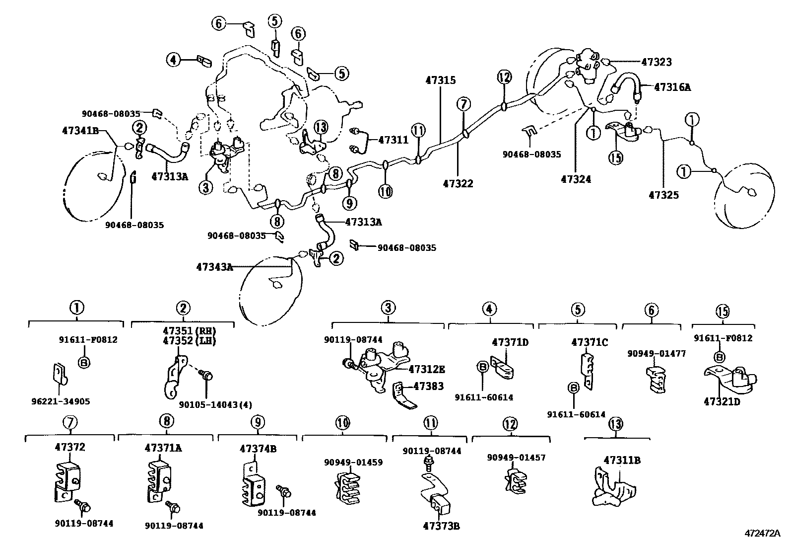 Toyota HILUX 制动配管和卡箍 EPC diagram — 472472A
