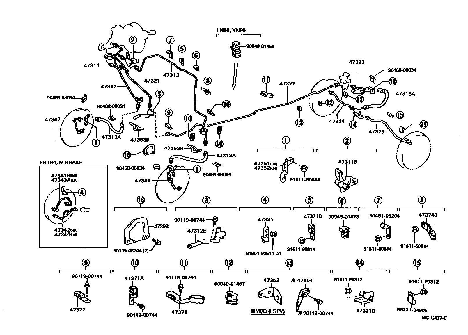 Toyota HILUX 制动配管和卡箍 EPC diagram — MCG477E