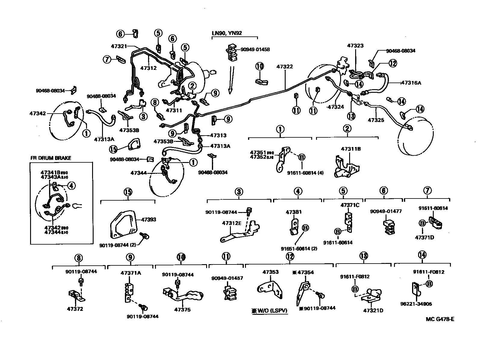 Toyota HILUX 制动配管和卡箍 EPC diagram — MCG478E