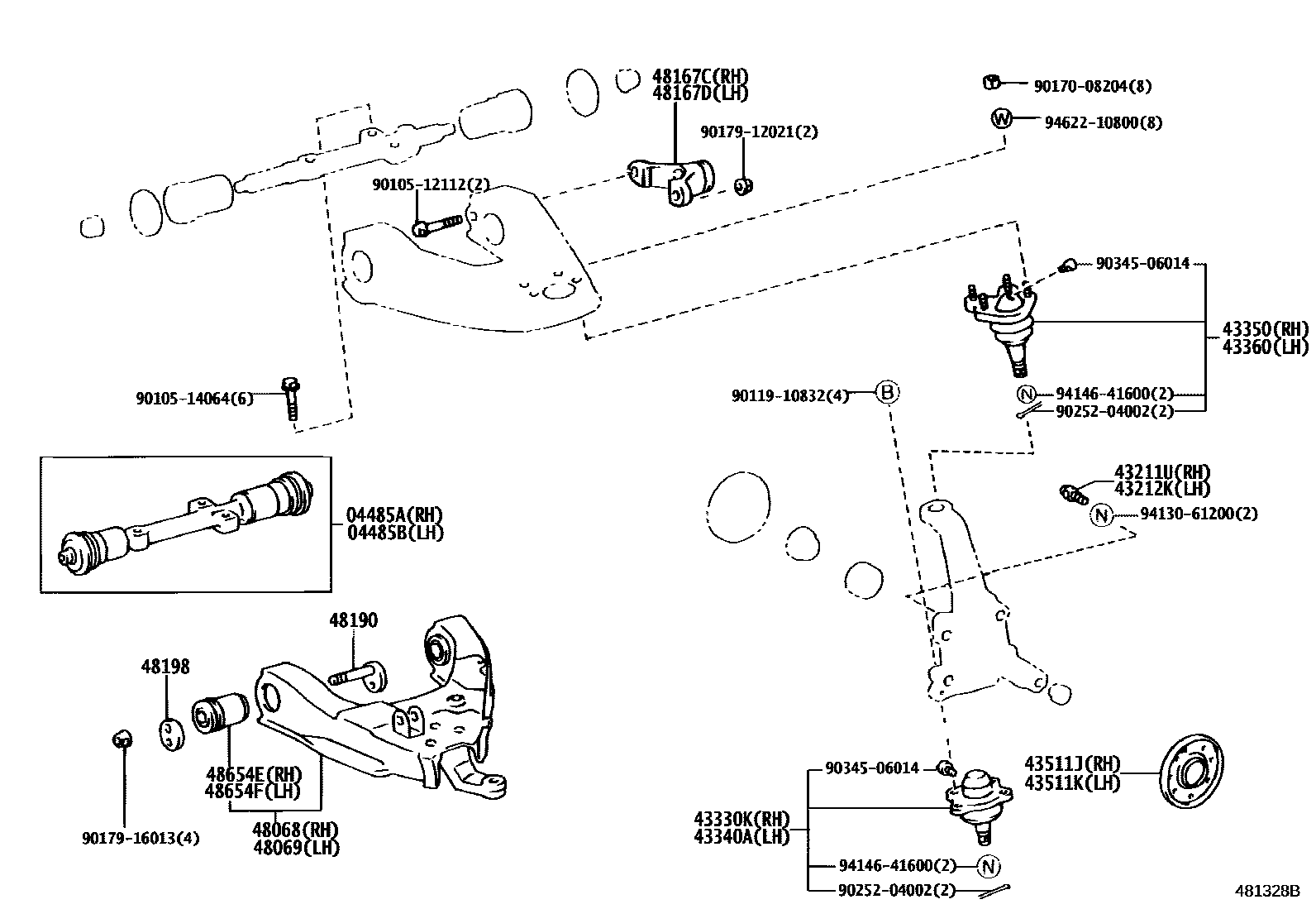 Toyota HILUX 前桥控制臂和转向节 EPC diagram — 481328B