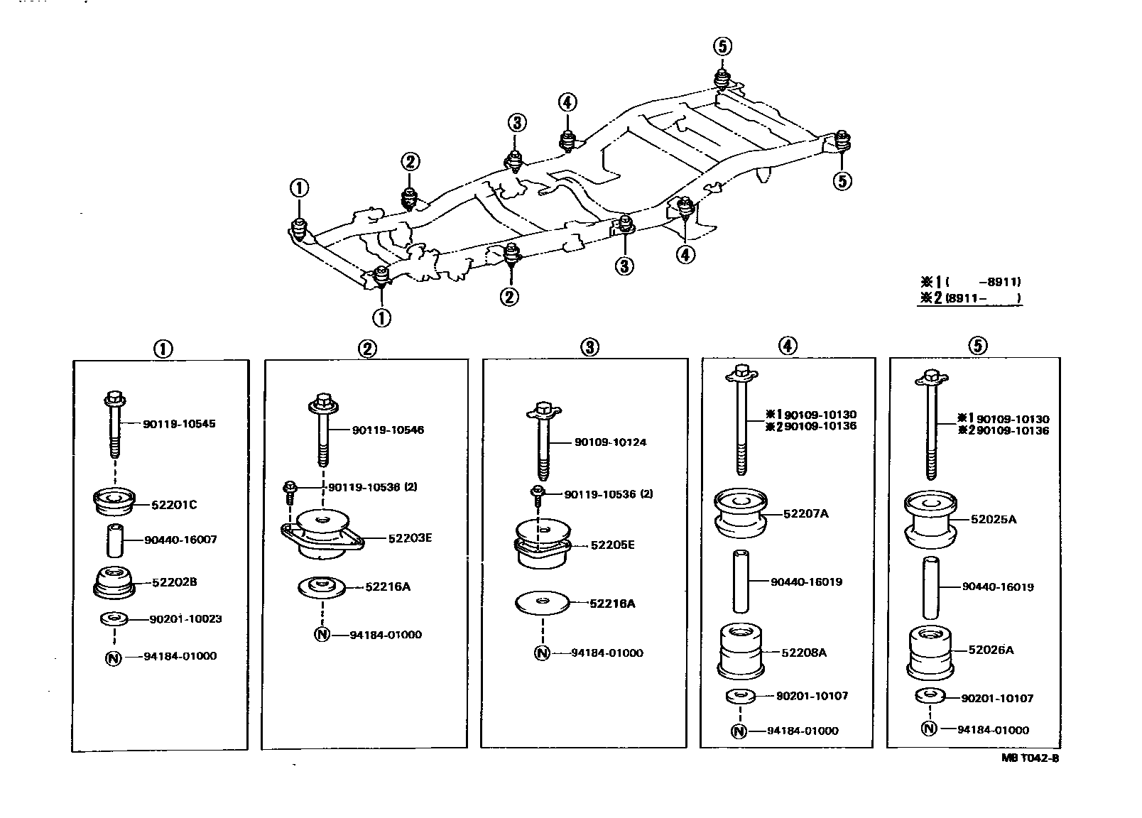 Toyota HILUX 驾驶室悬置和车身悬置 EPC diagram — MBT042B