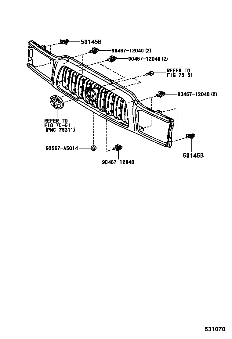 Toyota HILUX radiator grille EPC diagram — 531070