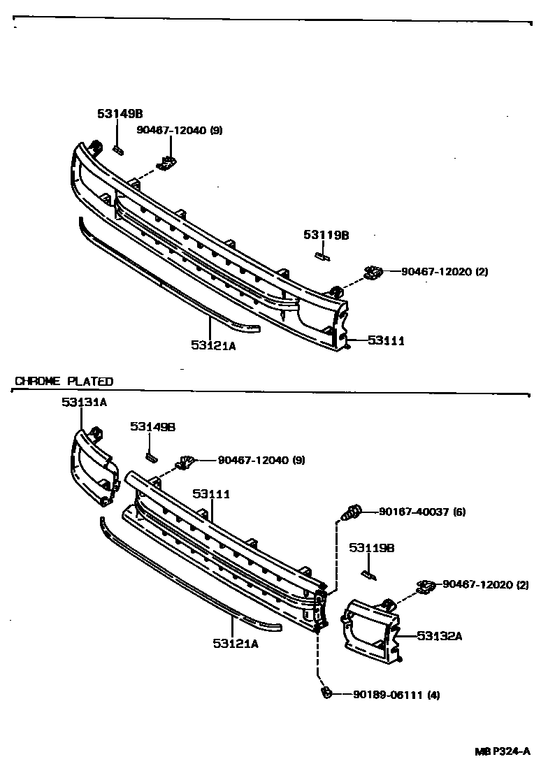 Toyota HILUX radiator grille EPC diagram — MBP324A