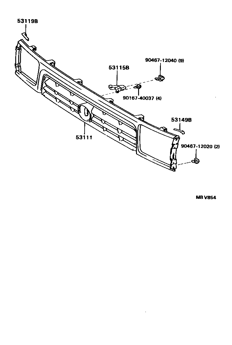 Toyota HILUX radiator grille EPC diagram — MBV854
