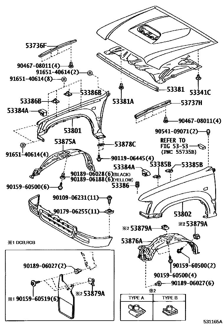 Toyota HILUX 发动机盖和前翼子板 EPC diagram — 531165A