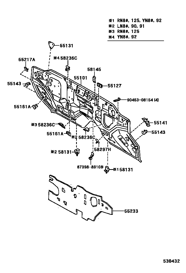 Toyota HILUX 前翼子板挡泥板和前围板 EPC diagram — 530432