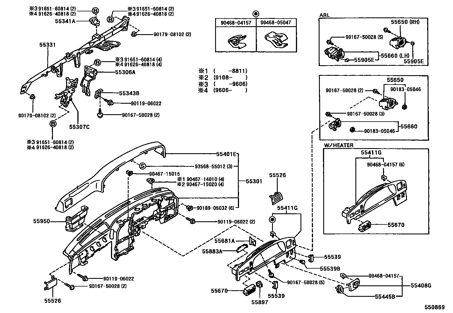 Toyota HILUX 仪表板和手套箱 EPC diagram — 550869