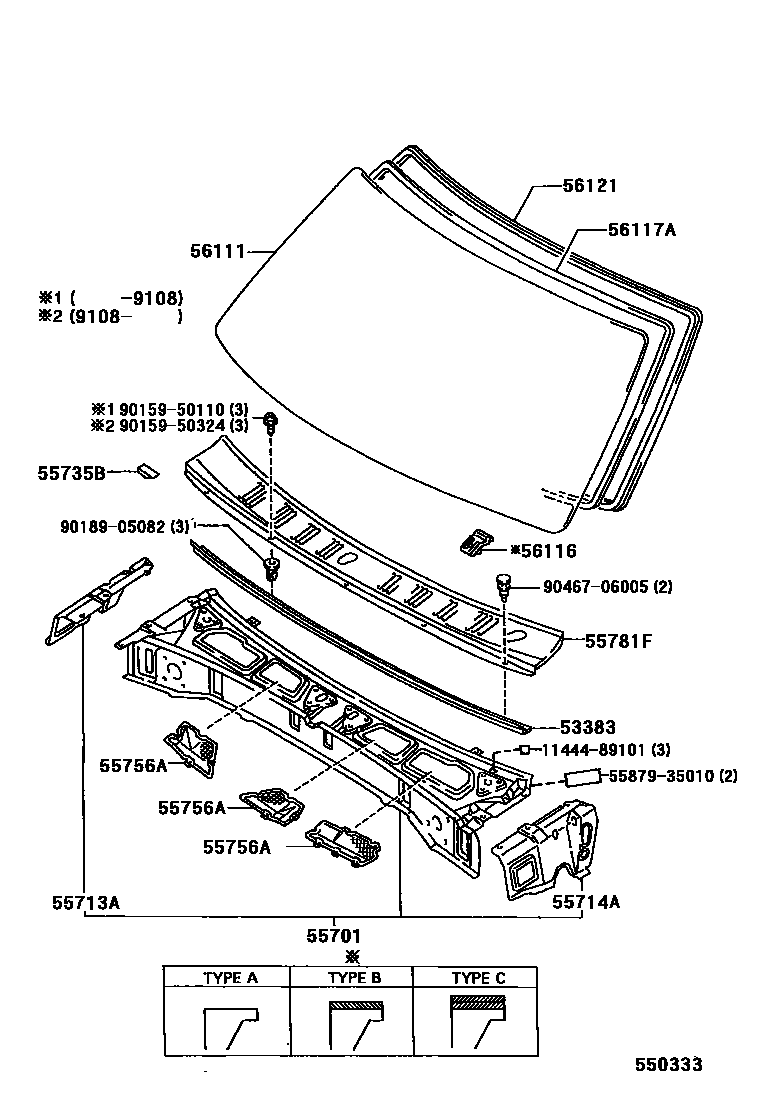 Toyota HILUX 前围板和挡风玻璃 EPC diagram — 550333