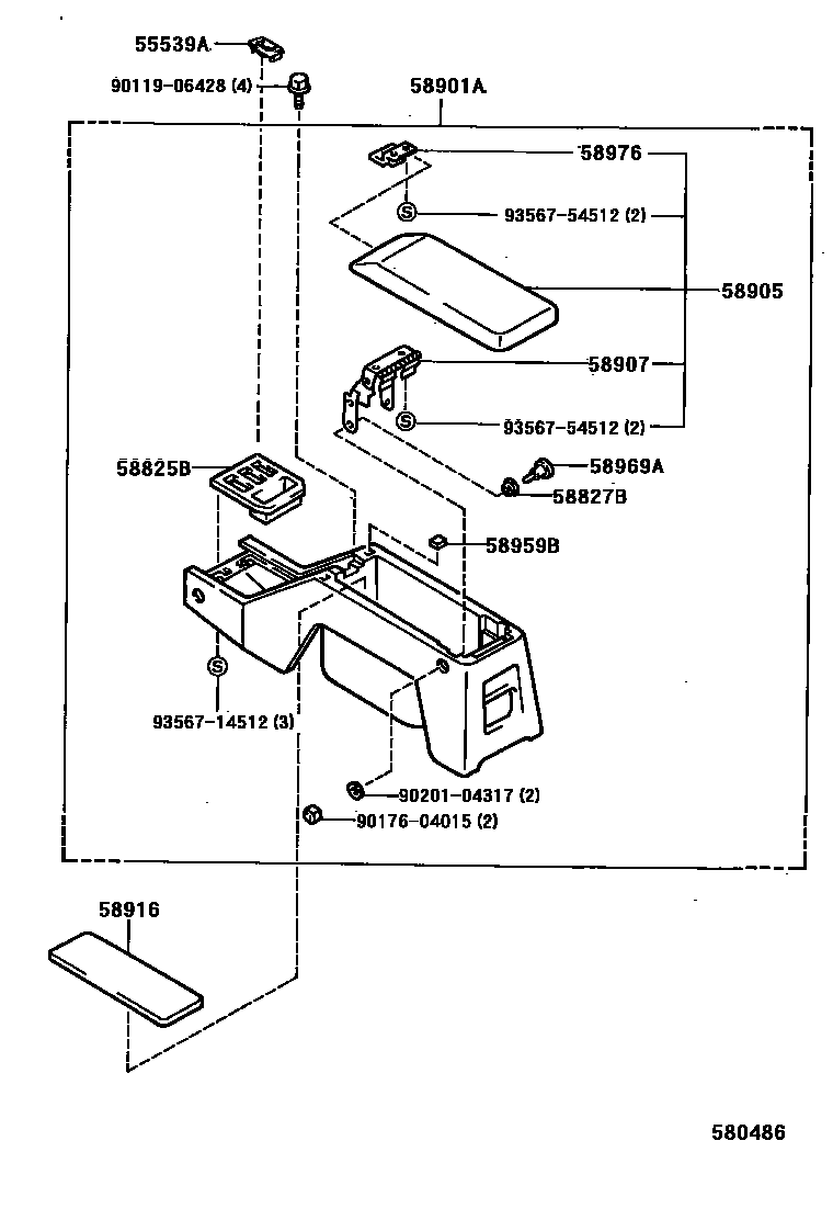Toyota HILUX 中央扶手箱和支架 EPC diagram — 580486
