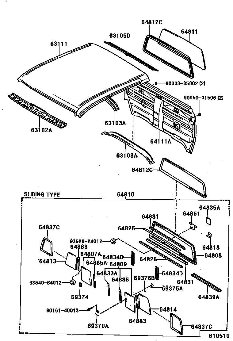 Toyota HILUX 天窗板和背板 EPC diagram — 610510