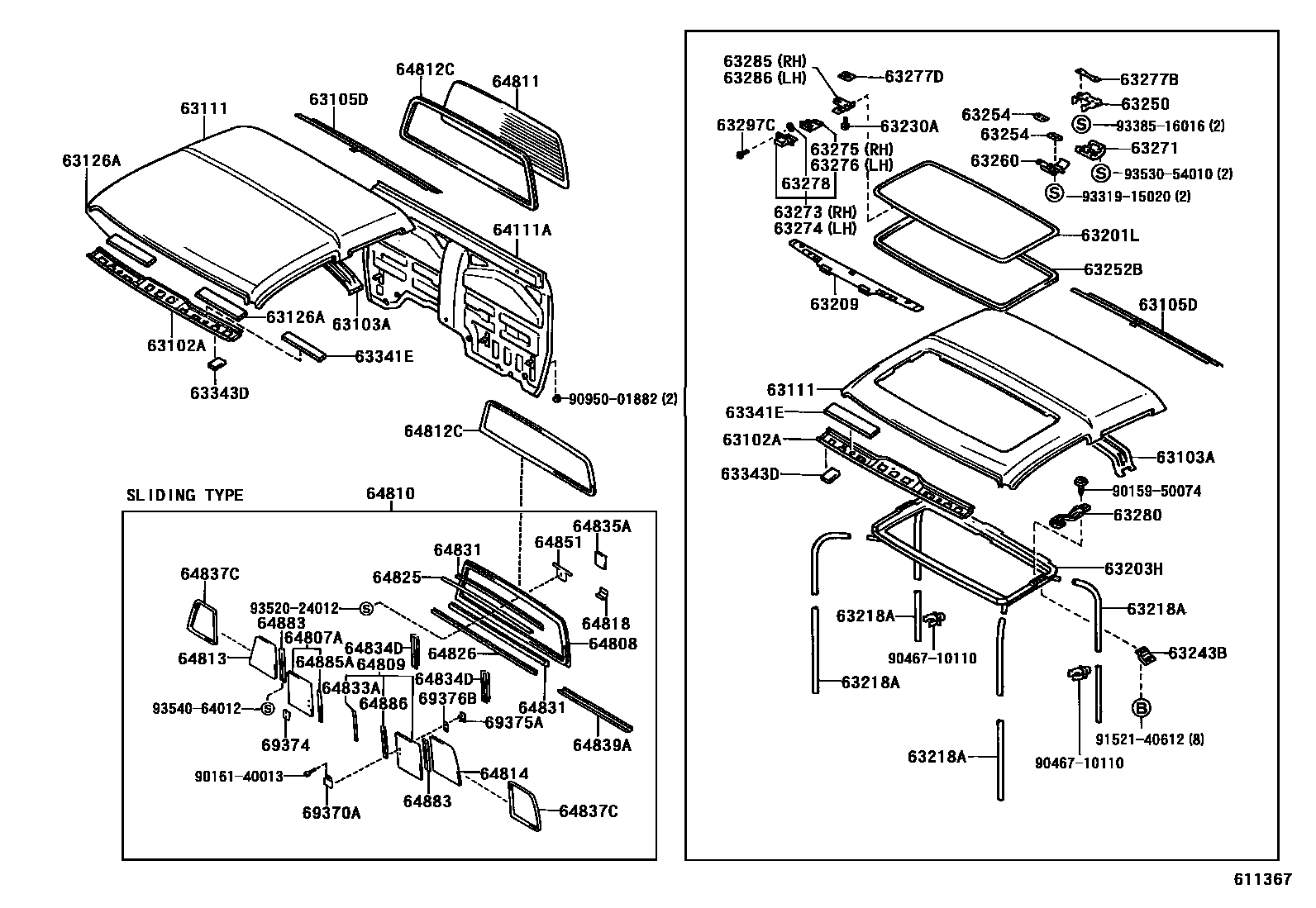 Toyota HILUX 天窗板和背板 EPC diagram — 611367