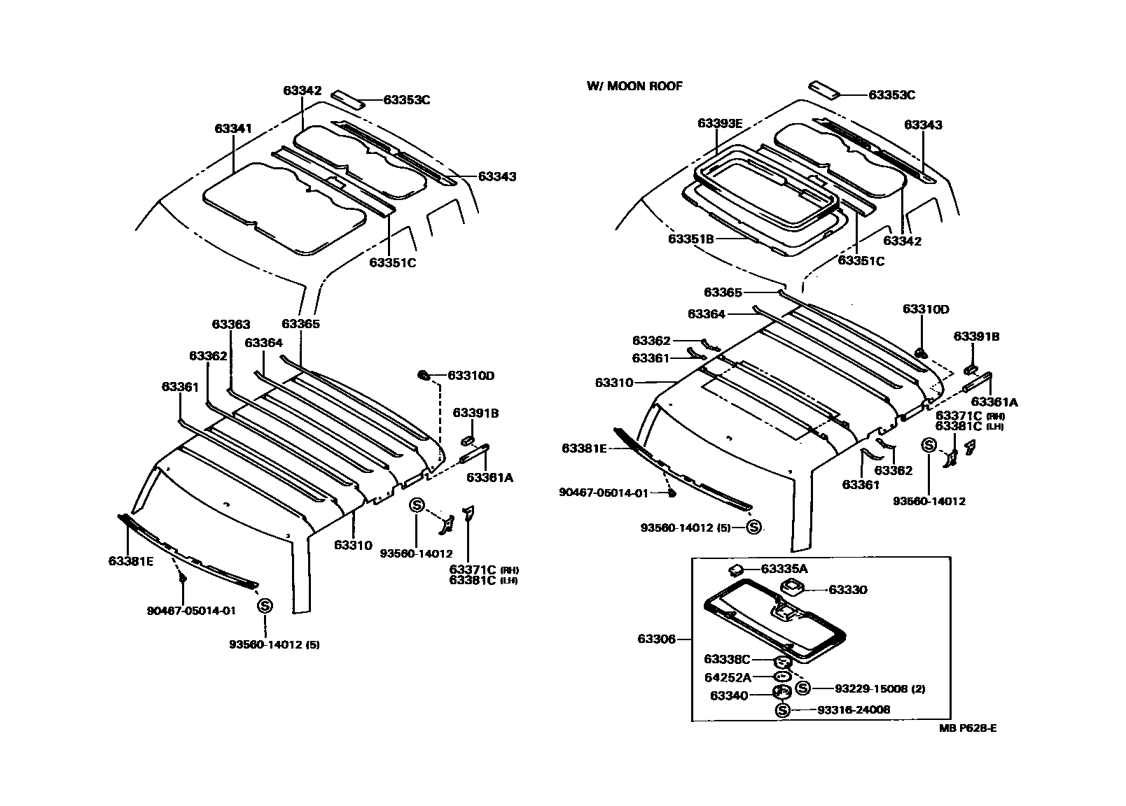 Toyota HILUX 车顶内衬和消声垫 EPC diagram — MBP628E