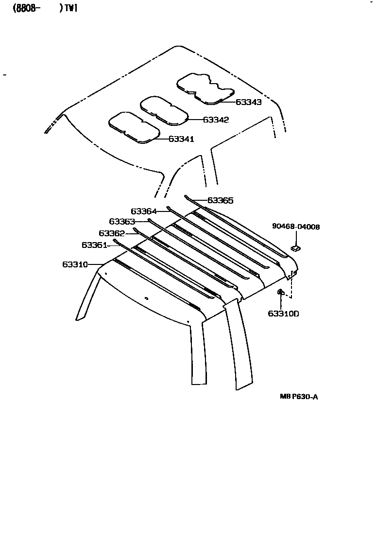 Toyota HILUX 车顶内衬和消声垫 EPC diagram — MBP630A