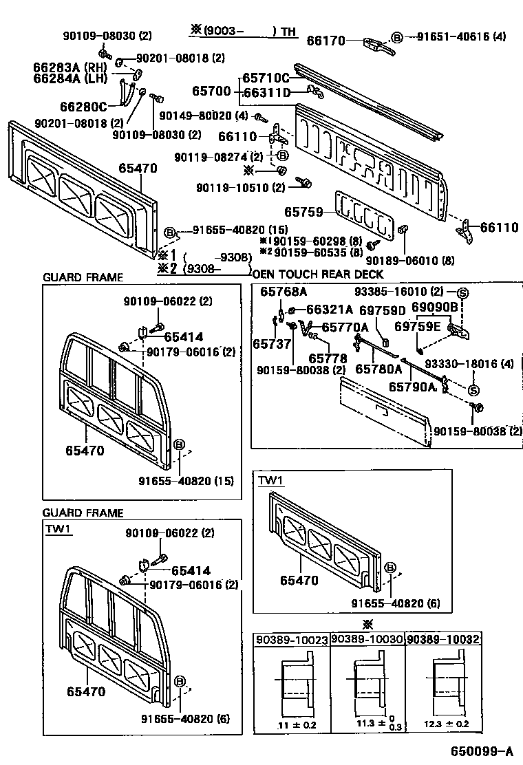 Toyota HILUX 后车身防护架和背门 EPC diagram — 650099A