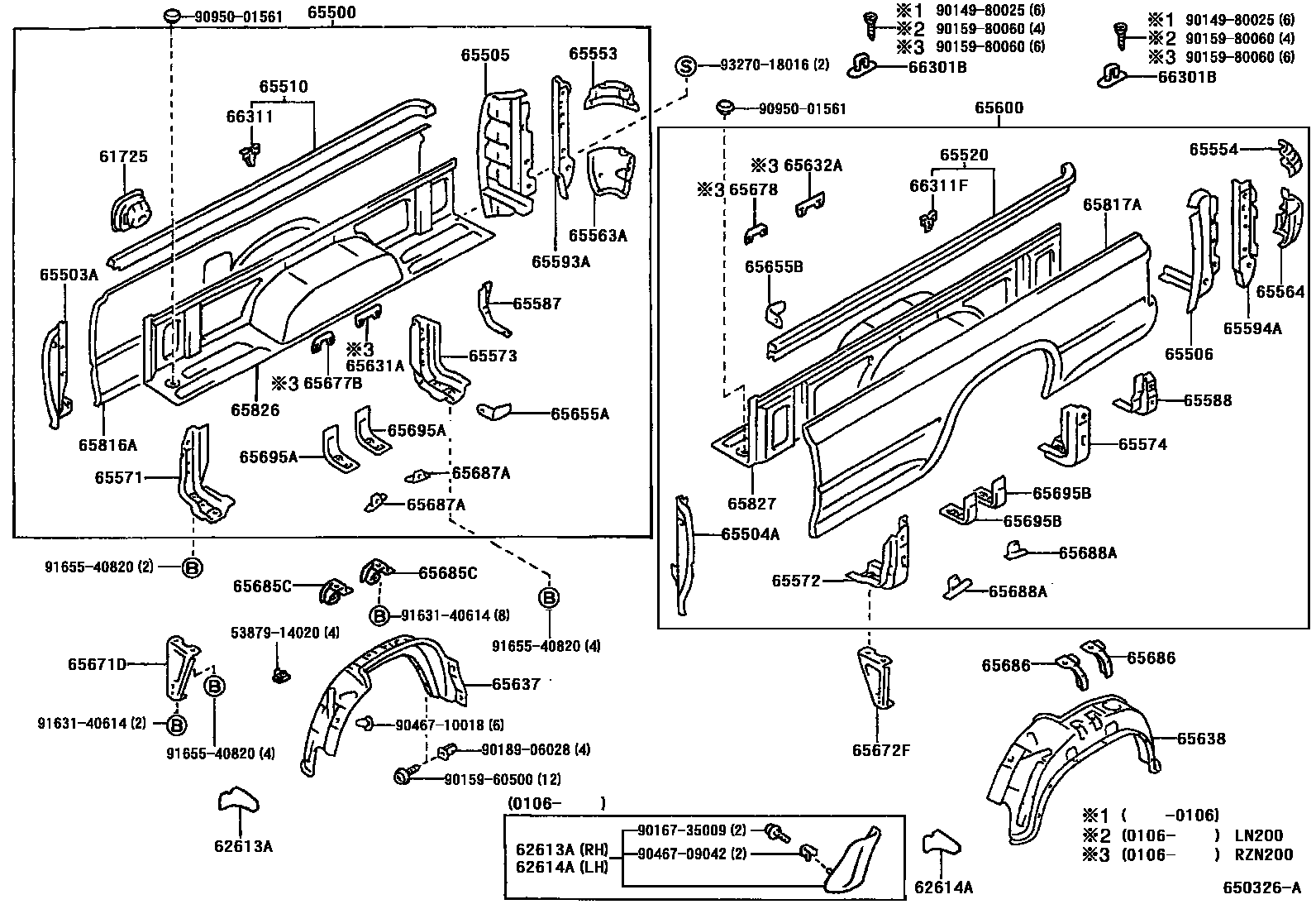 Toyota HILUX 后车身侧面板 EPC diagram — 650326A