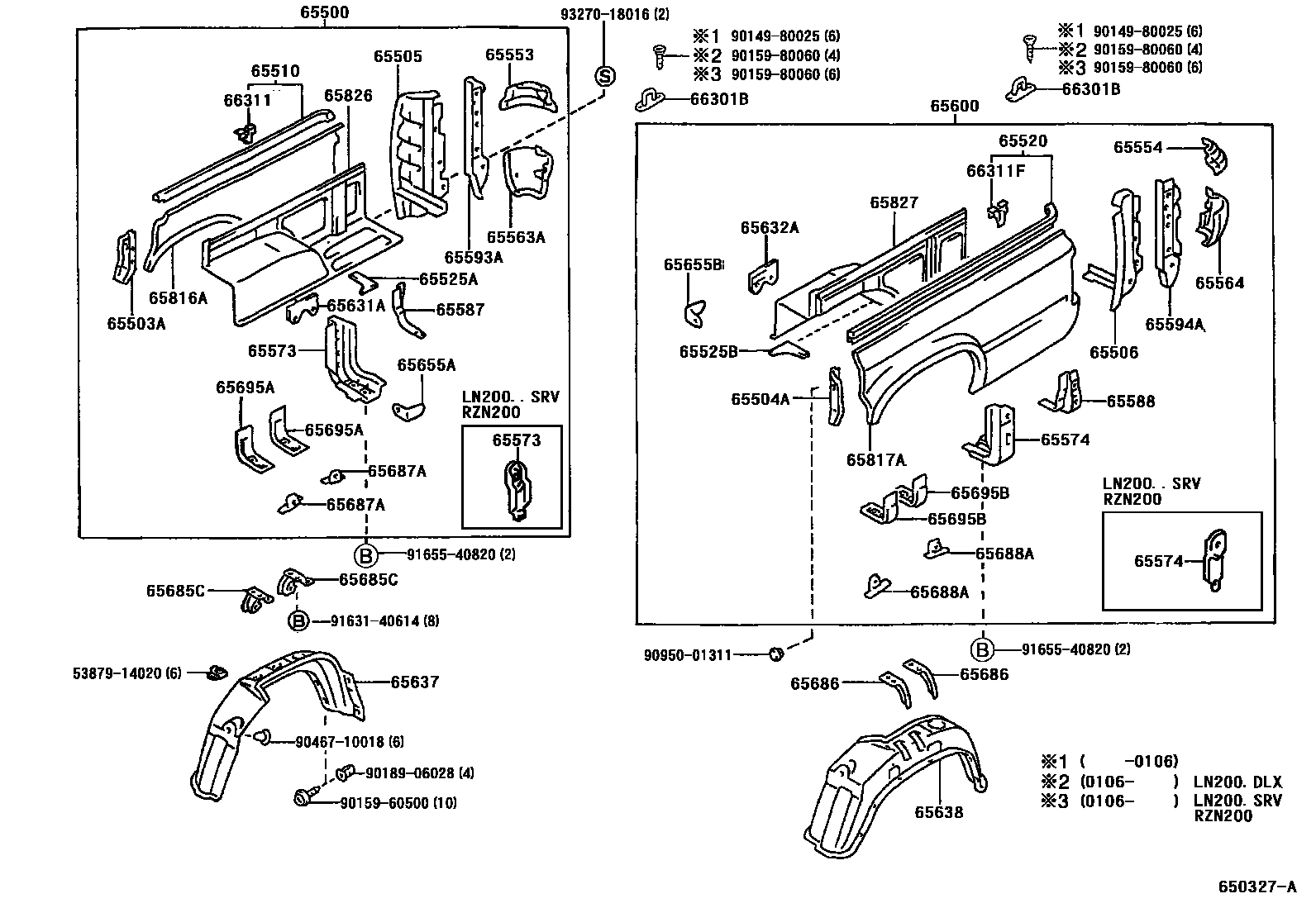 Toyota HILUX 后车身侧面板 EPC diagram — 650327A