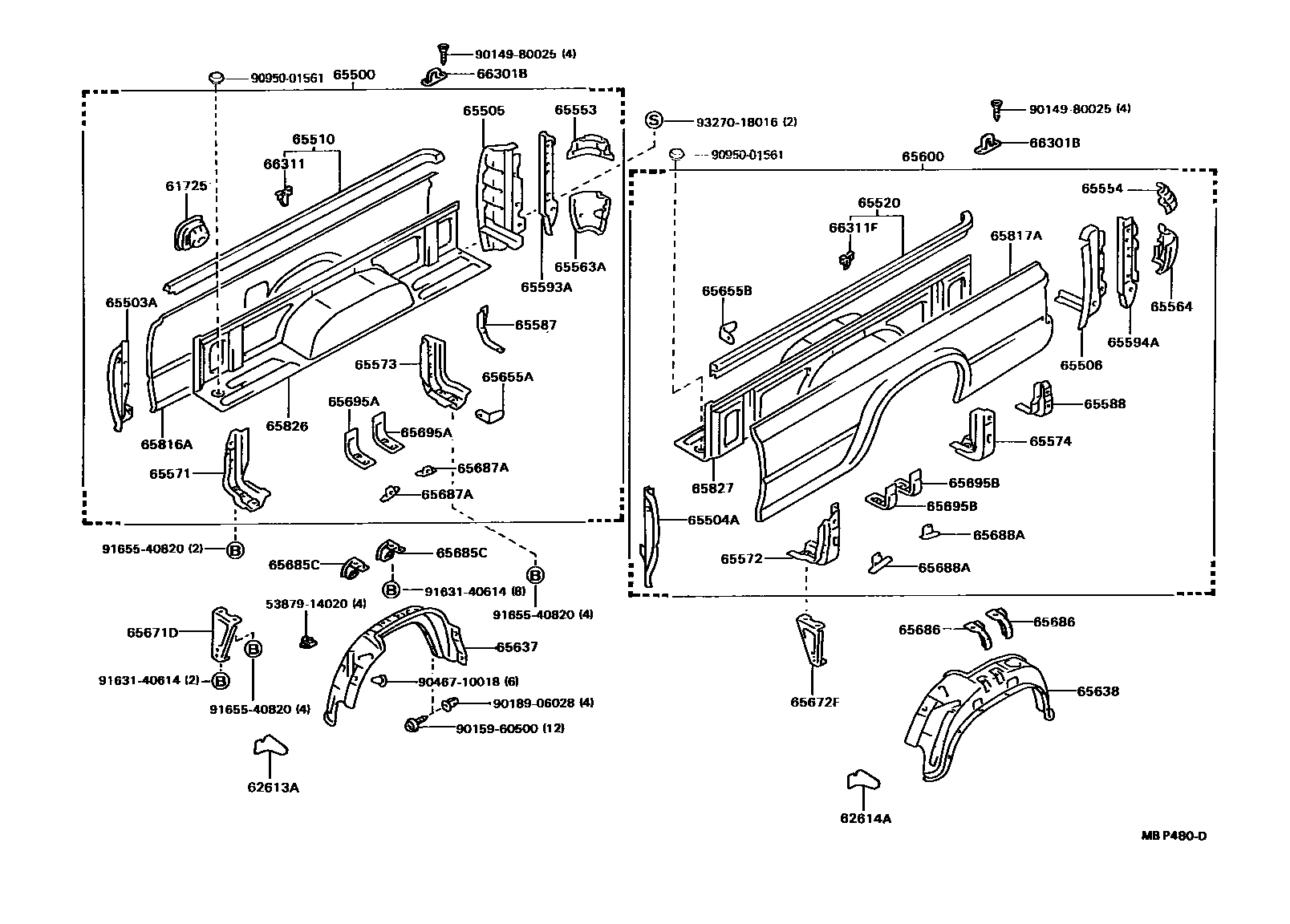 Toyota HILUX 后车身侧面板 EPC diagram — MBP480D
