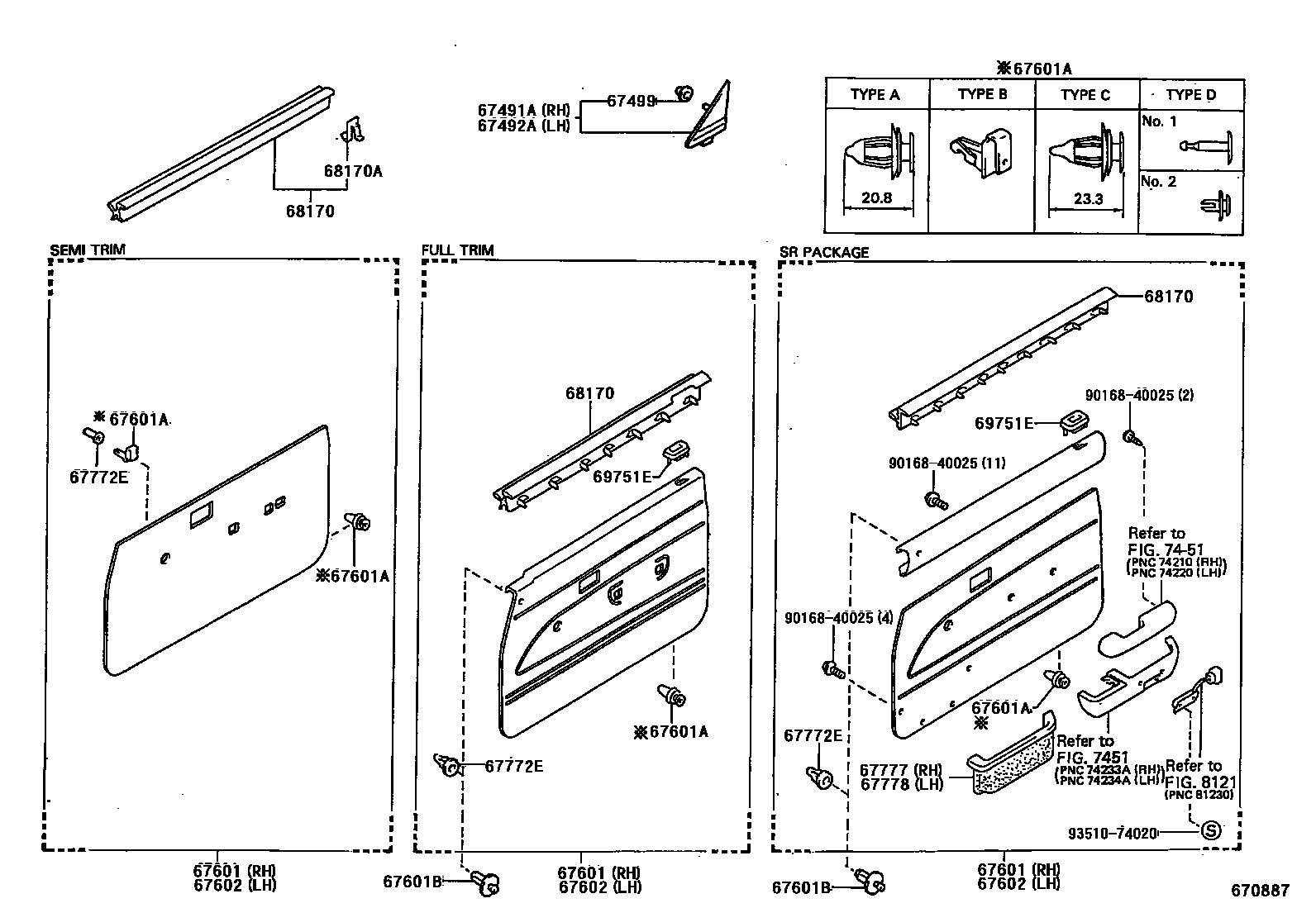Toyota HILUX 前门板和前门玻璃 EPC diagram — 670887