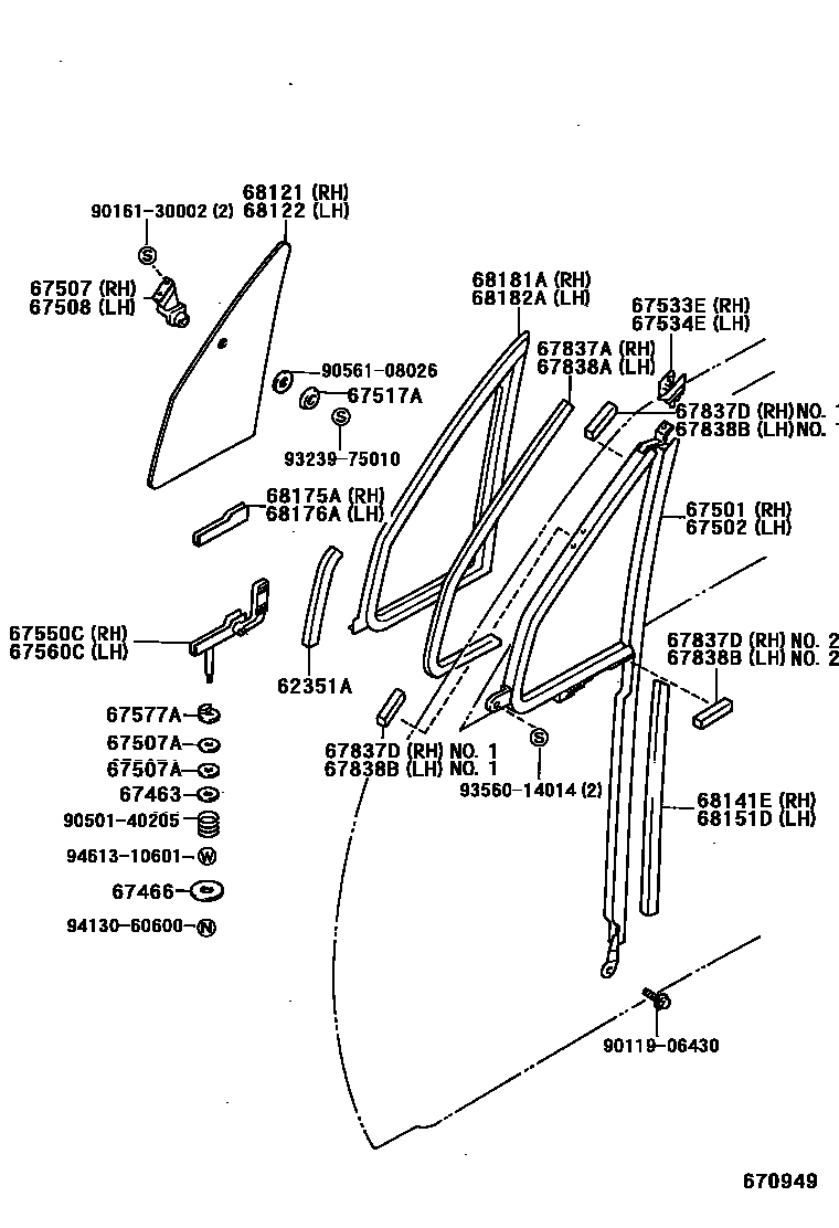 Toyota HILUX 前门通风车窗 EPC diagram — 670949