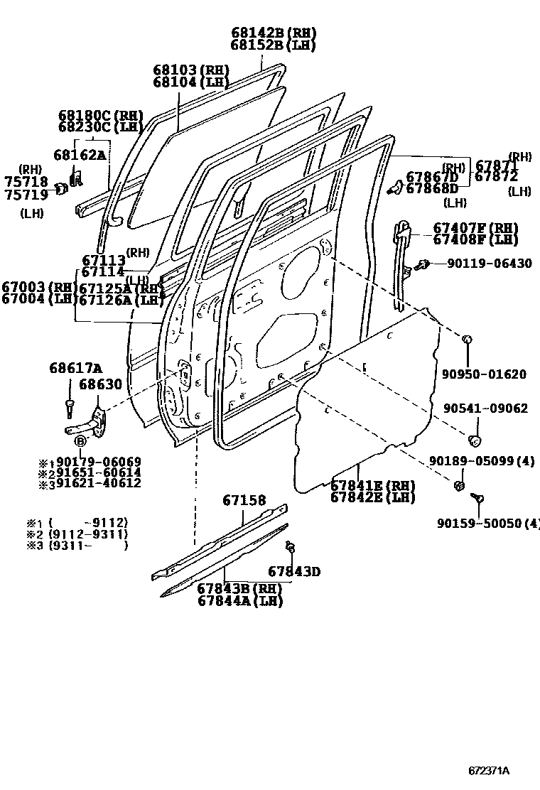 Toyota HILUX 后门板和后门玻璃 EPC diagram — 672371A
