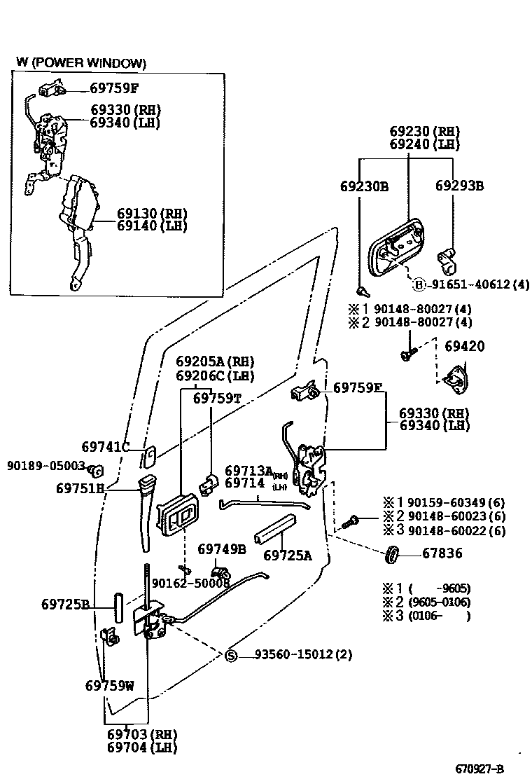 Toyota HILUX 后门锁和后门把手 EPC diagram — 670927B