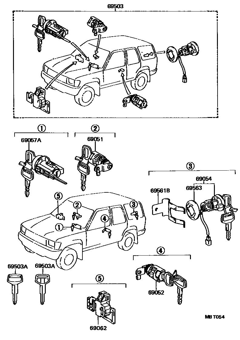 Toyota HILUX 锁芯组件 EPC diagram — MBT054