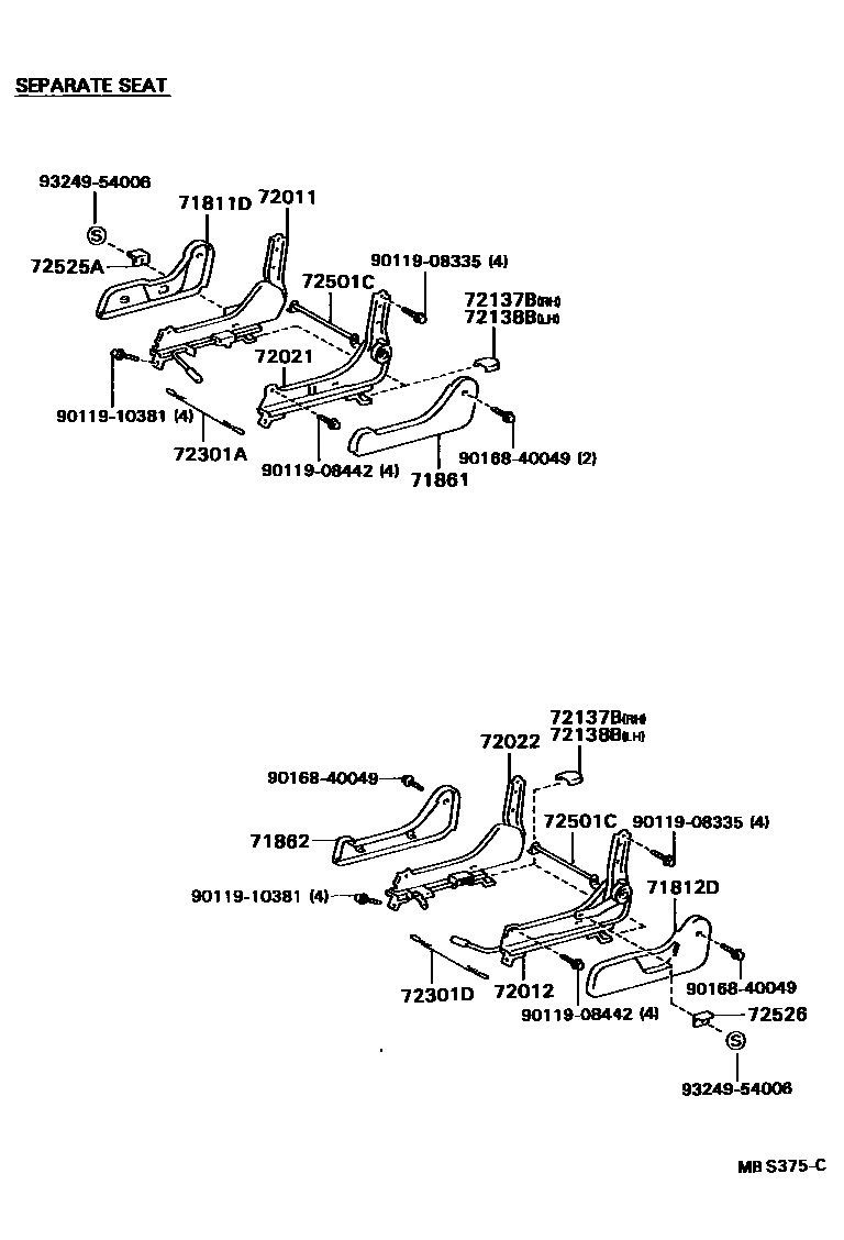 Toyota HILUX 座椅和座椅滑轨 EPC diagram — MBS375C
