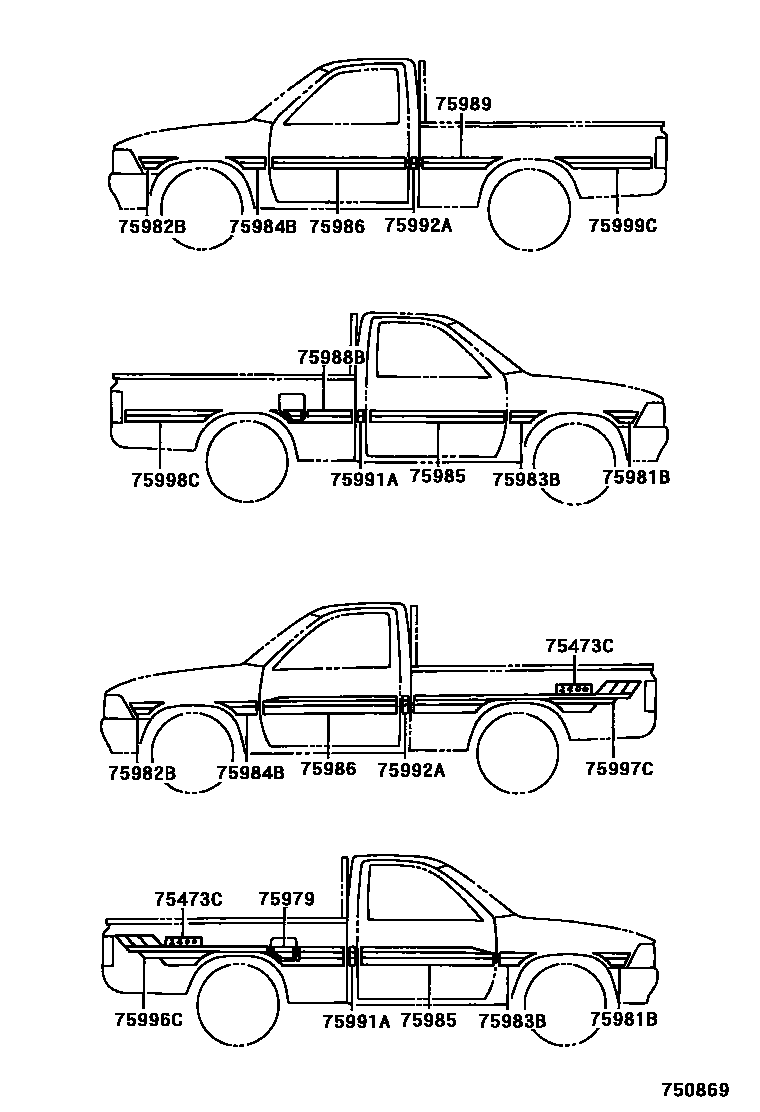 Toyota HILUX 车身镶条 EPC diagram — 750869