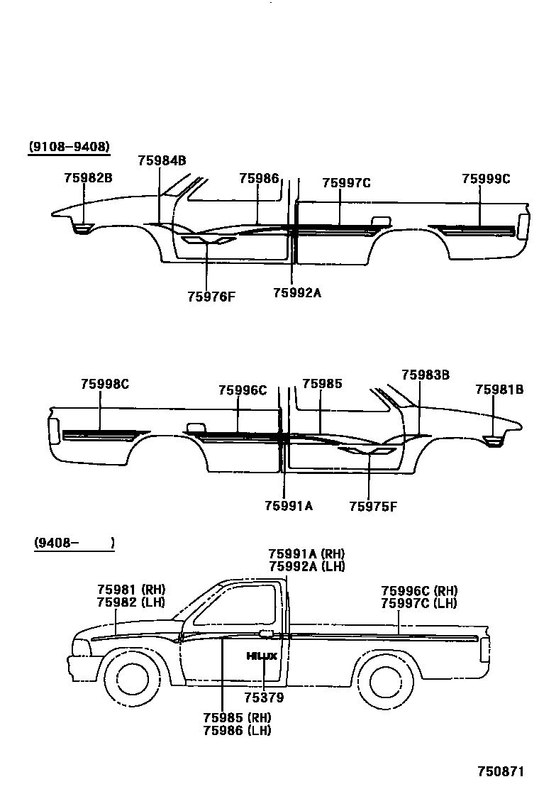 Toyota HILUX 车身镶条 EPC diagram — 750871