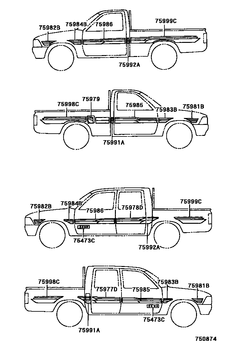 Toyota HILUX 车身镶条 EPC diagram — 750874
