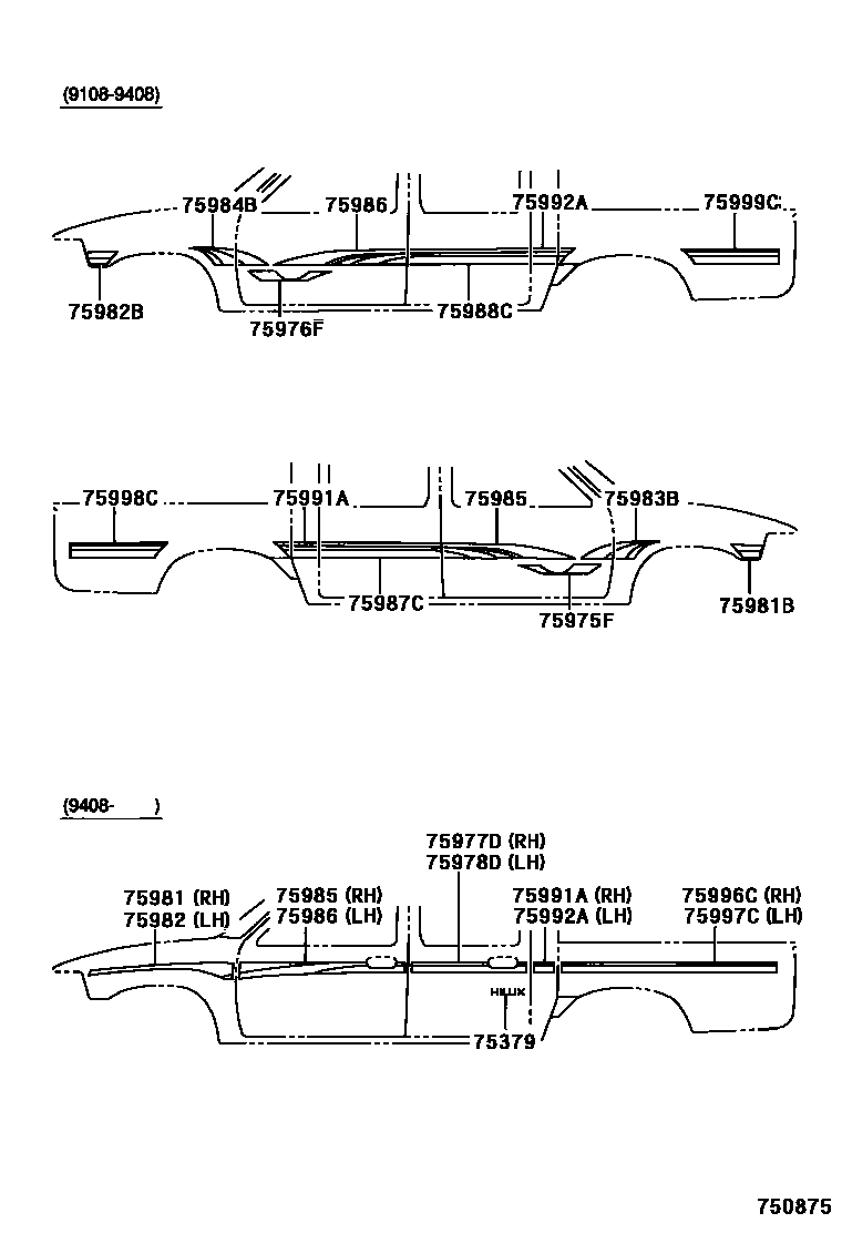 Toyota HILUX 车身镶条 EPC diagram — 750875