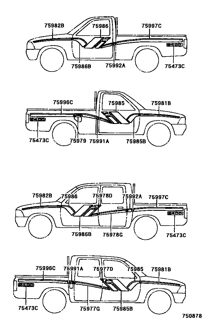 Toyota HILUX 车身镶条 EPC diagram — 750878