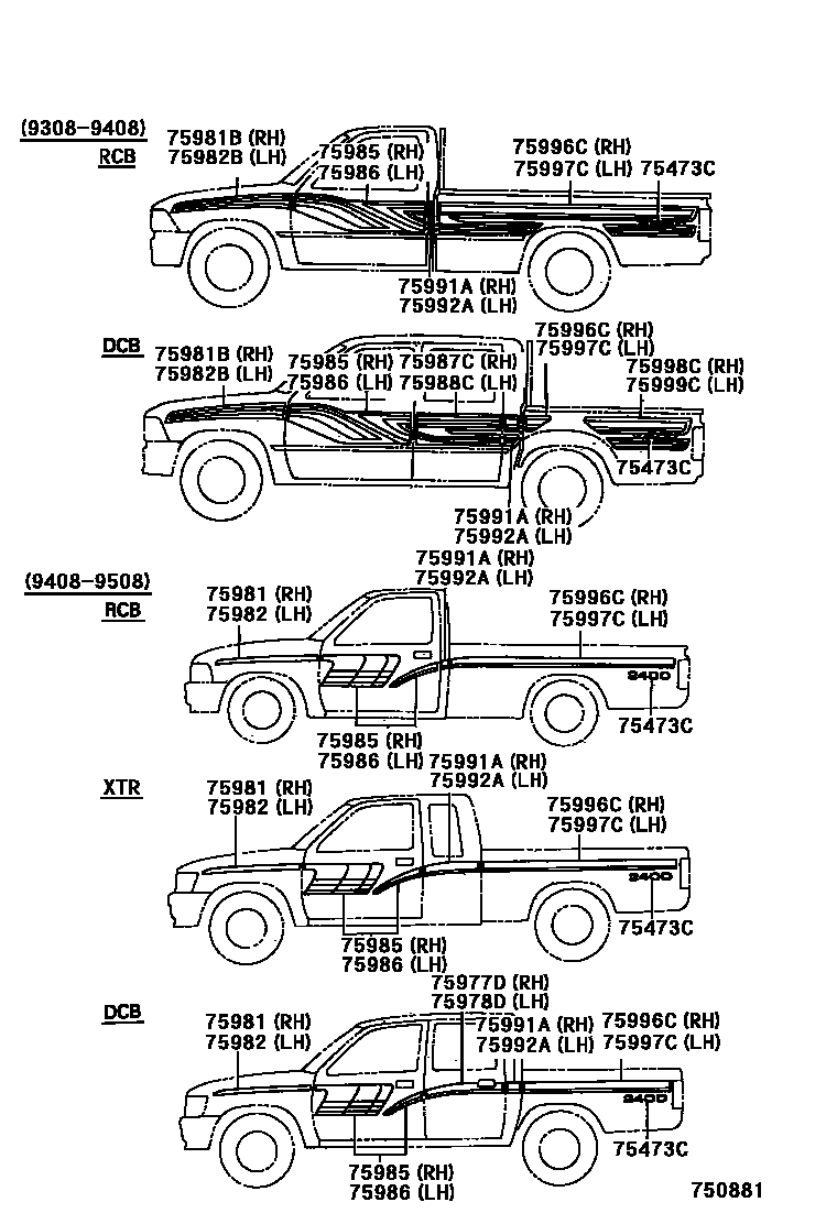 Toyota HILUX 车身镶条 EPC diagram — 750881